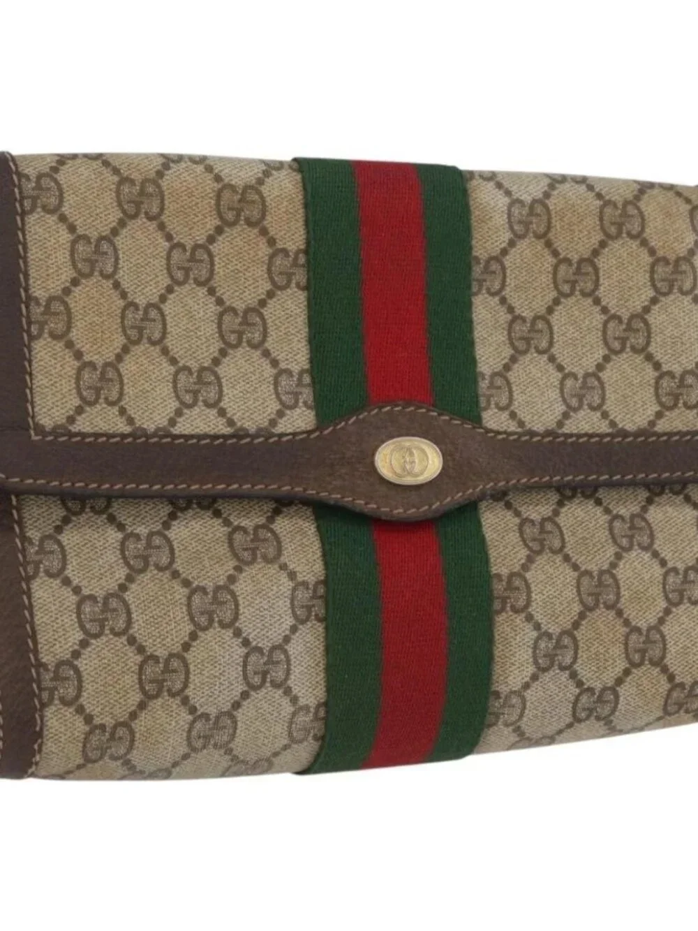 GUCCI GG Supreme Web Sherry Line Bag PVC Beige Gold 67 039 3087 Auth 173857